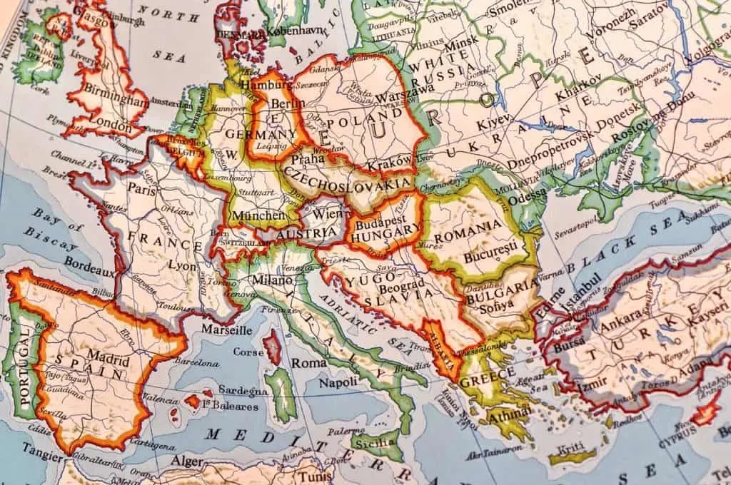 Europe on a globe