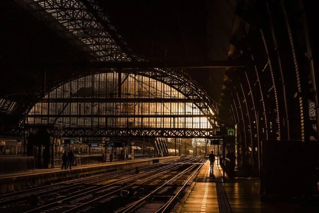 Amsterdam Central Station at Sunset