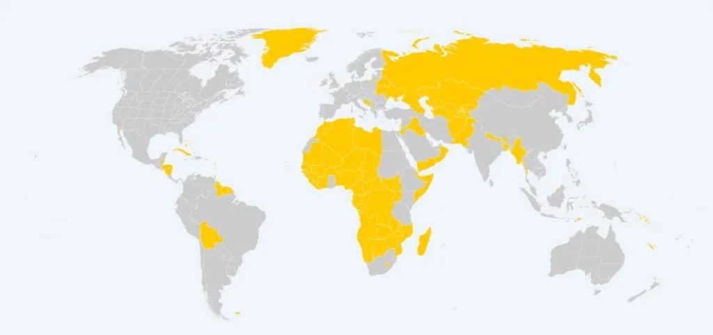 Vodafone roaming in the rest of the world map 