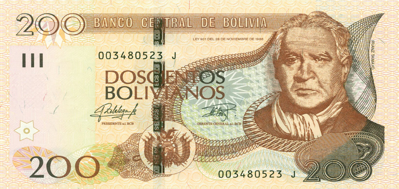 200 Bolivian Boliviano Bank Note