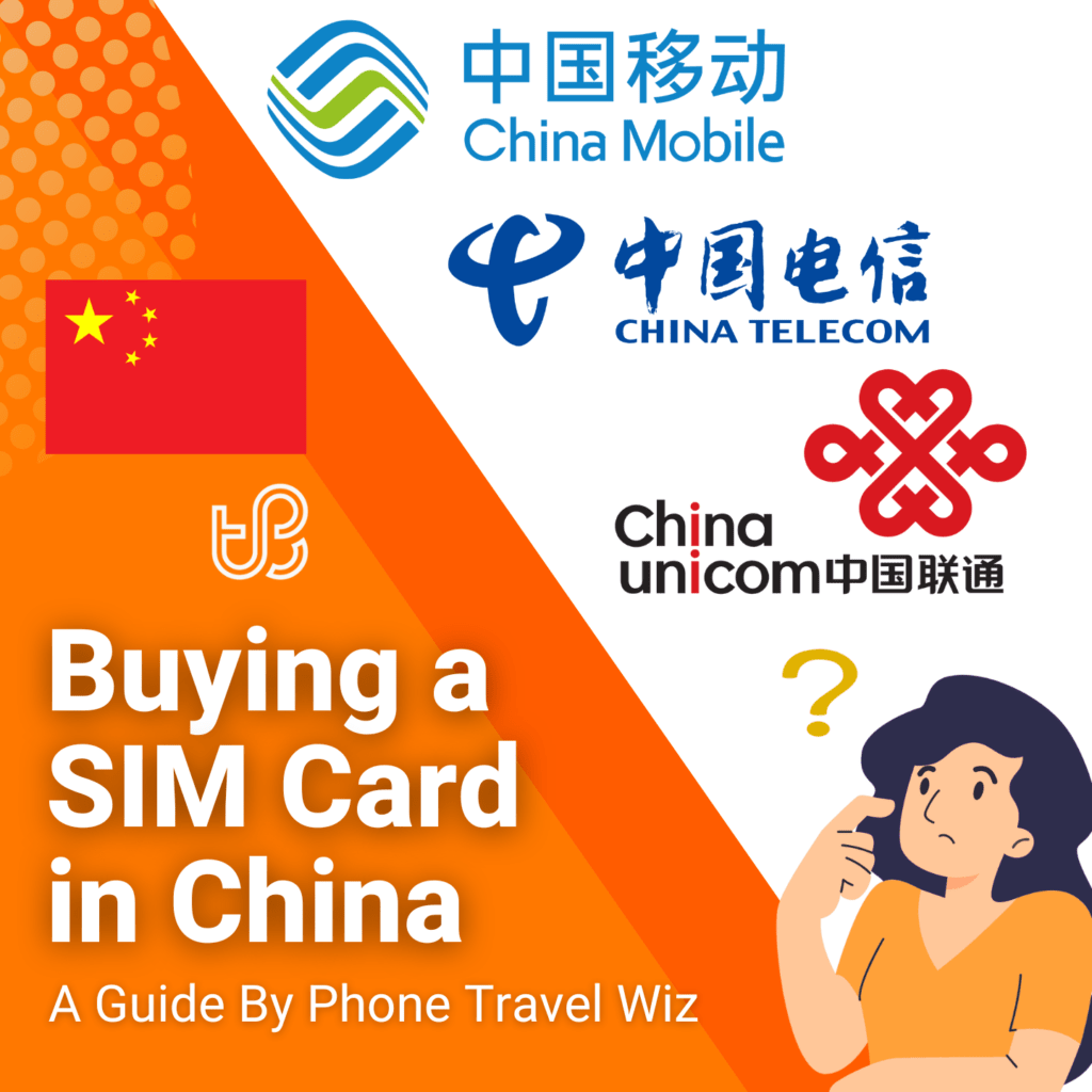 Buying a SIM Card in China Guide (logos of China Mobile, China Telecom & China unicom)