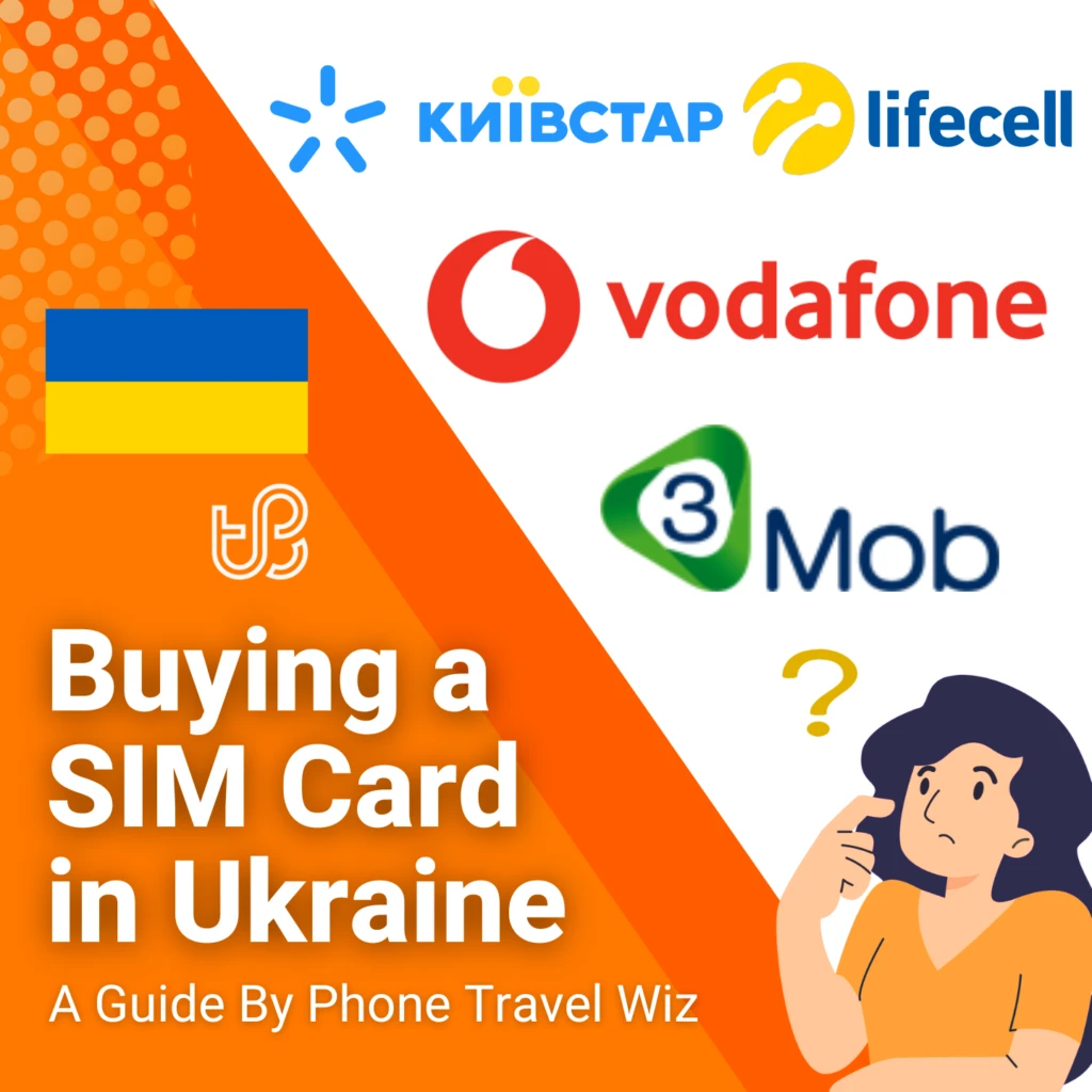 Buying a SIM Card in Ukraine Guide (logos of Knibctap, Lifecell, Vodafone & 3 Mob)