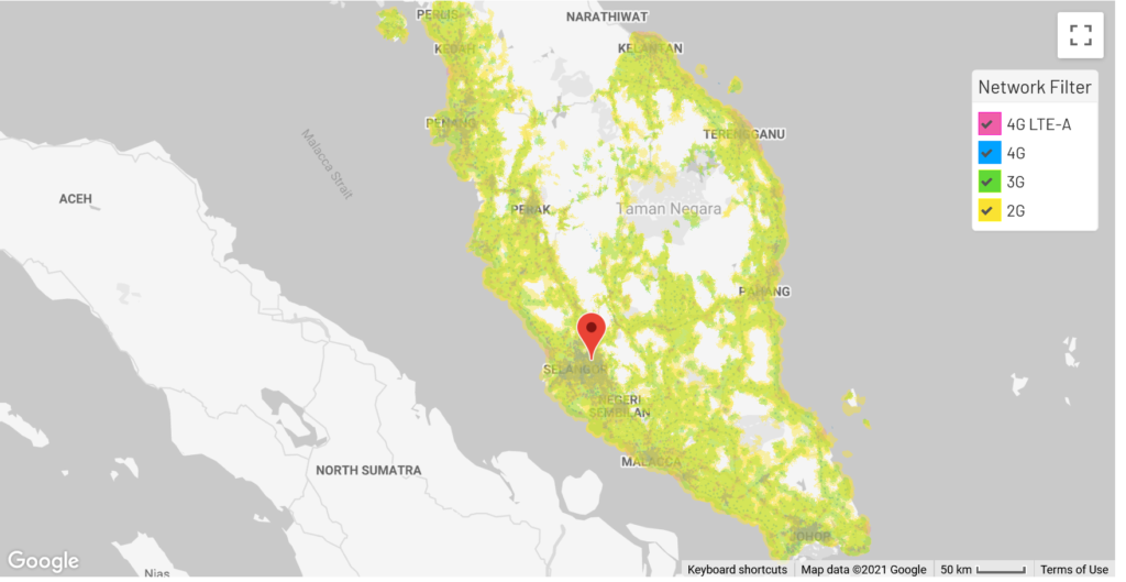 Digi Malaysia Peninsular Western Malaysia 2G 3G 4G LTE (A) Coverage Map