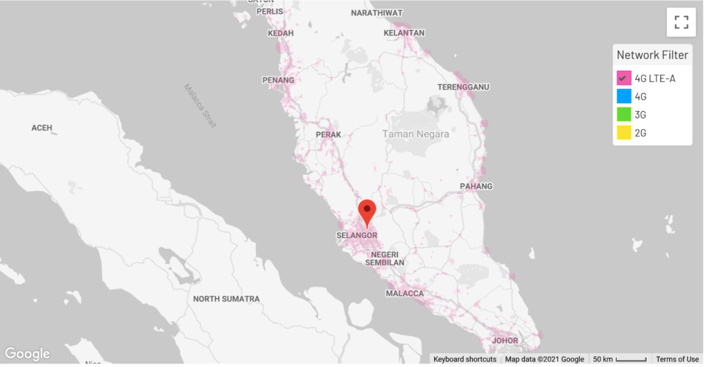 Digi Malaysia Peninsular Western Malaysia 4G LTE A Coverage Map