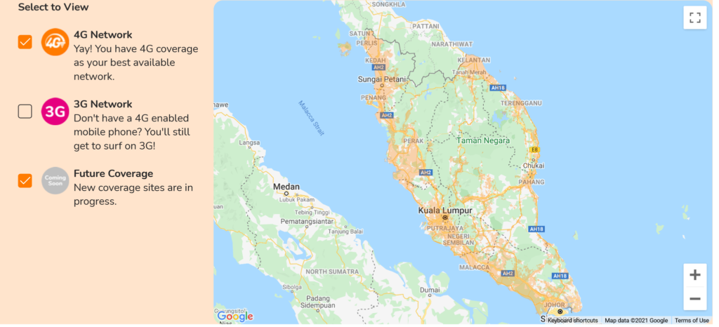 U Mobile Malaysia Western Peninsular Malaysia 4G LTE Coverage Map