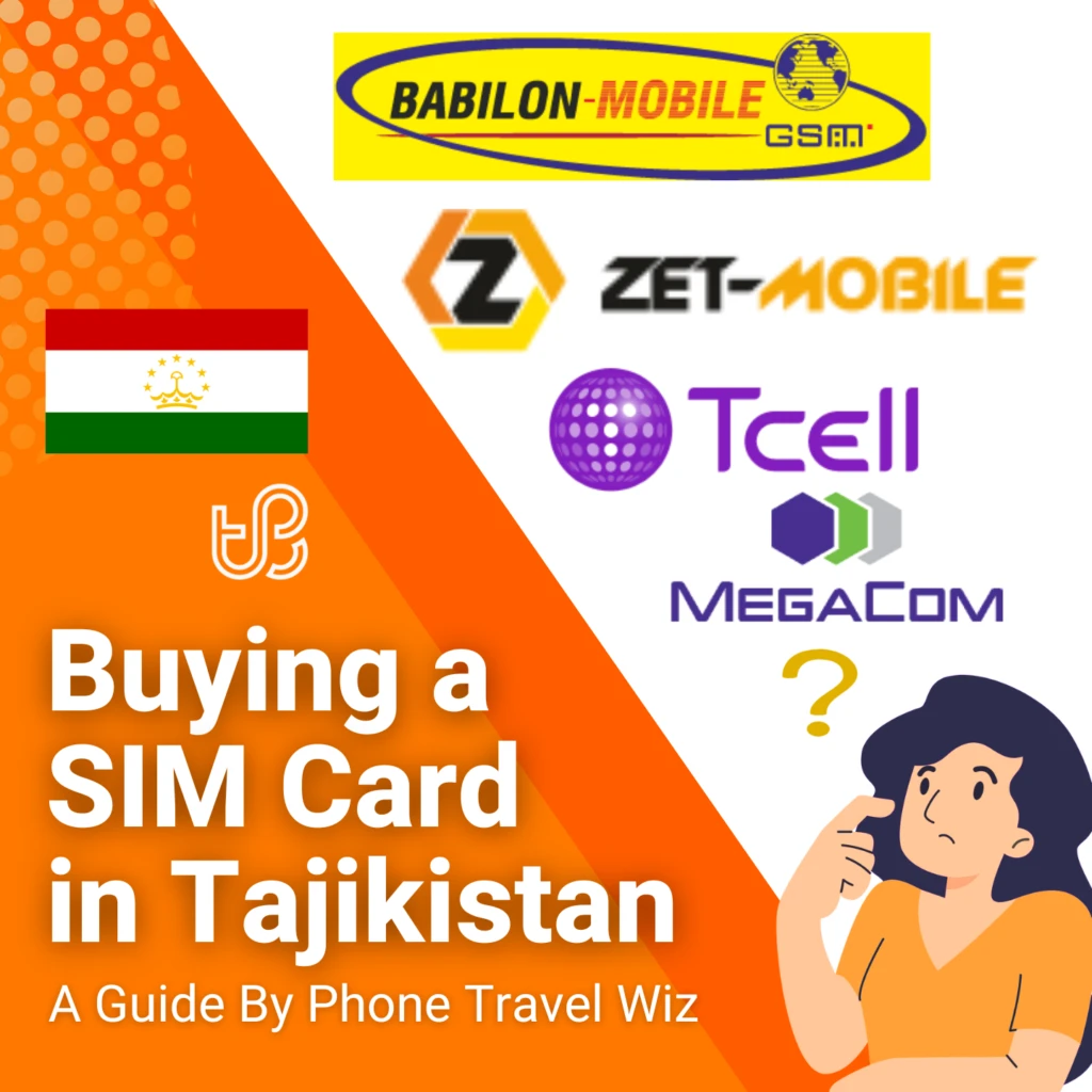 Buying a SIM Card in Tajikistan Guide (logos of Babilon-Mobile, Zet Mobile, Tcell & Megacom)