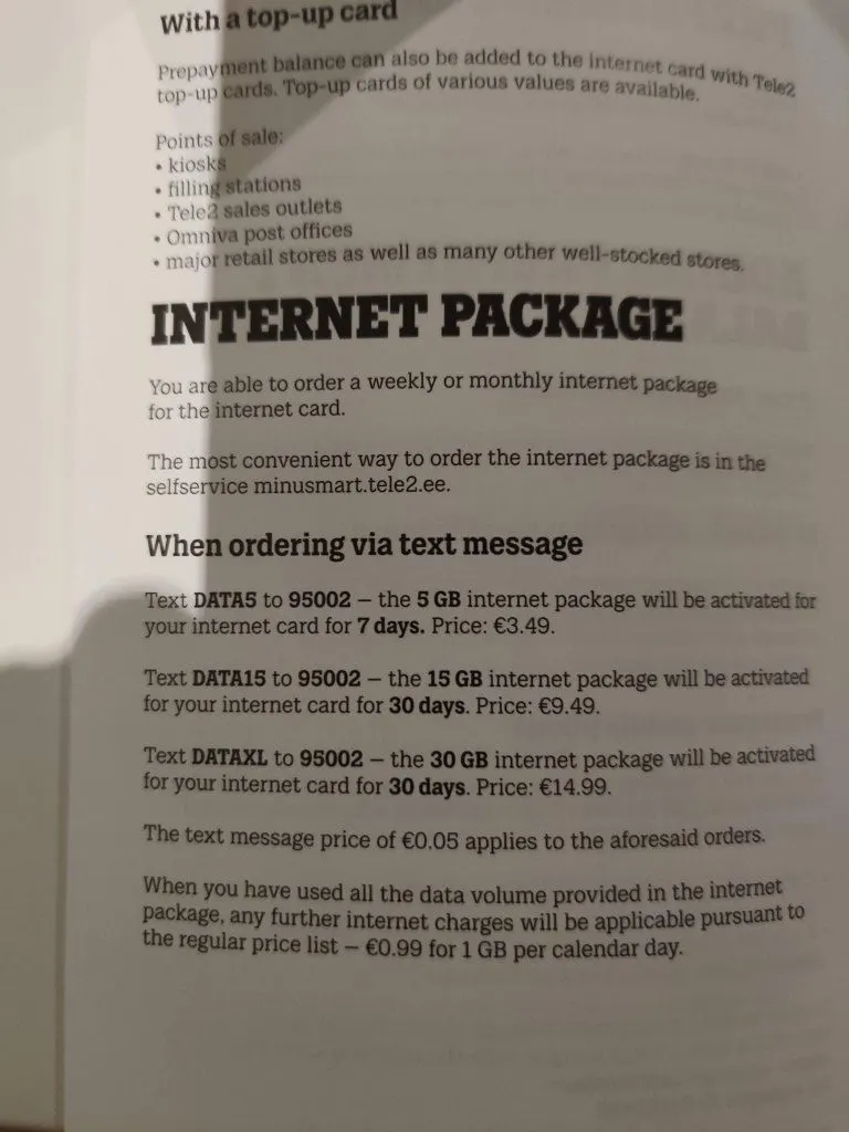 Tele2 Estonia internet packages for Tele2 Prepaid Internet