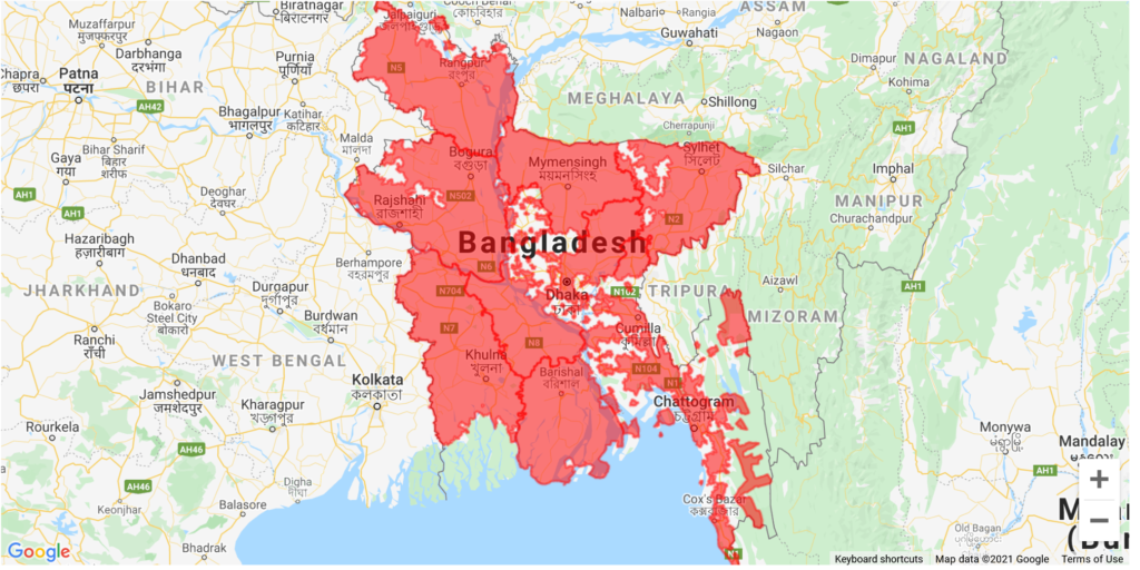 Robi Bangladesh 4.5G Coverage Map
