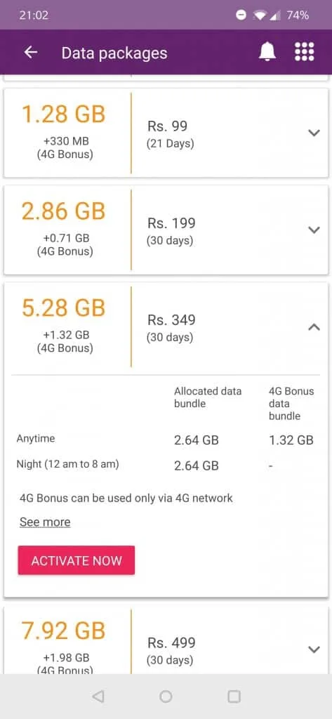 Selecting a Dialog data pack on the MyDialog app