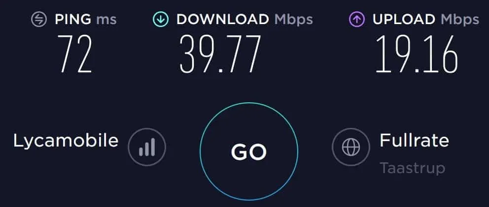 Lycamobile Denmark speed test at Copenhagen-Kastrup Airport