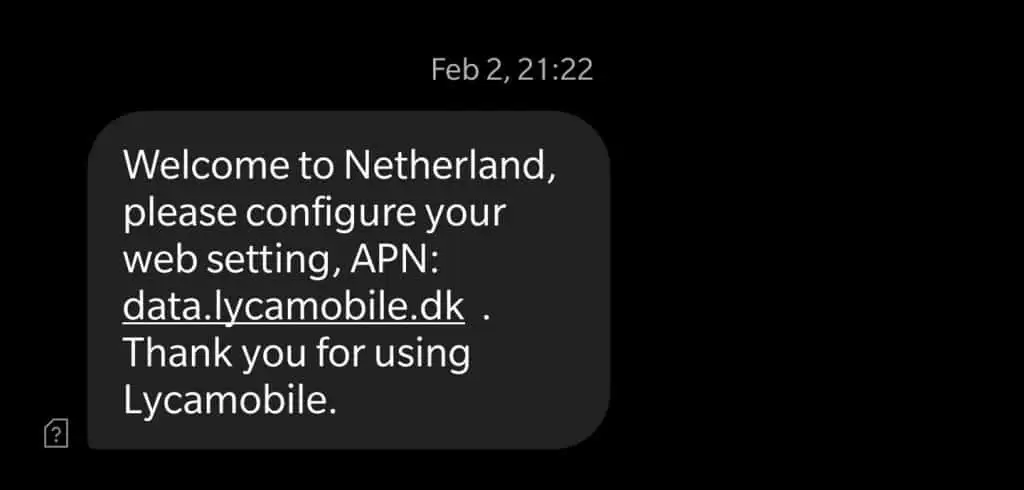 Lycamobile Denmark APN settings for roaming