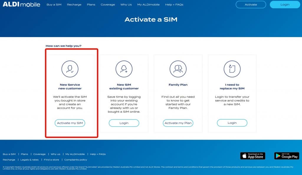 ALDImobile SIM card activation steps
