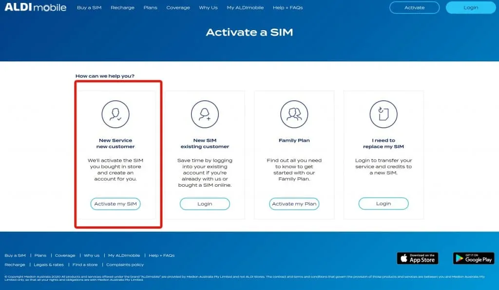 ALDImobile SIM card activation steps
