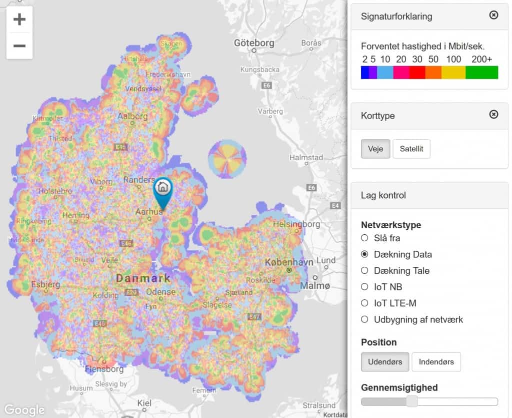 Telenor Denmark/Lebara Denmark Coverage Map