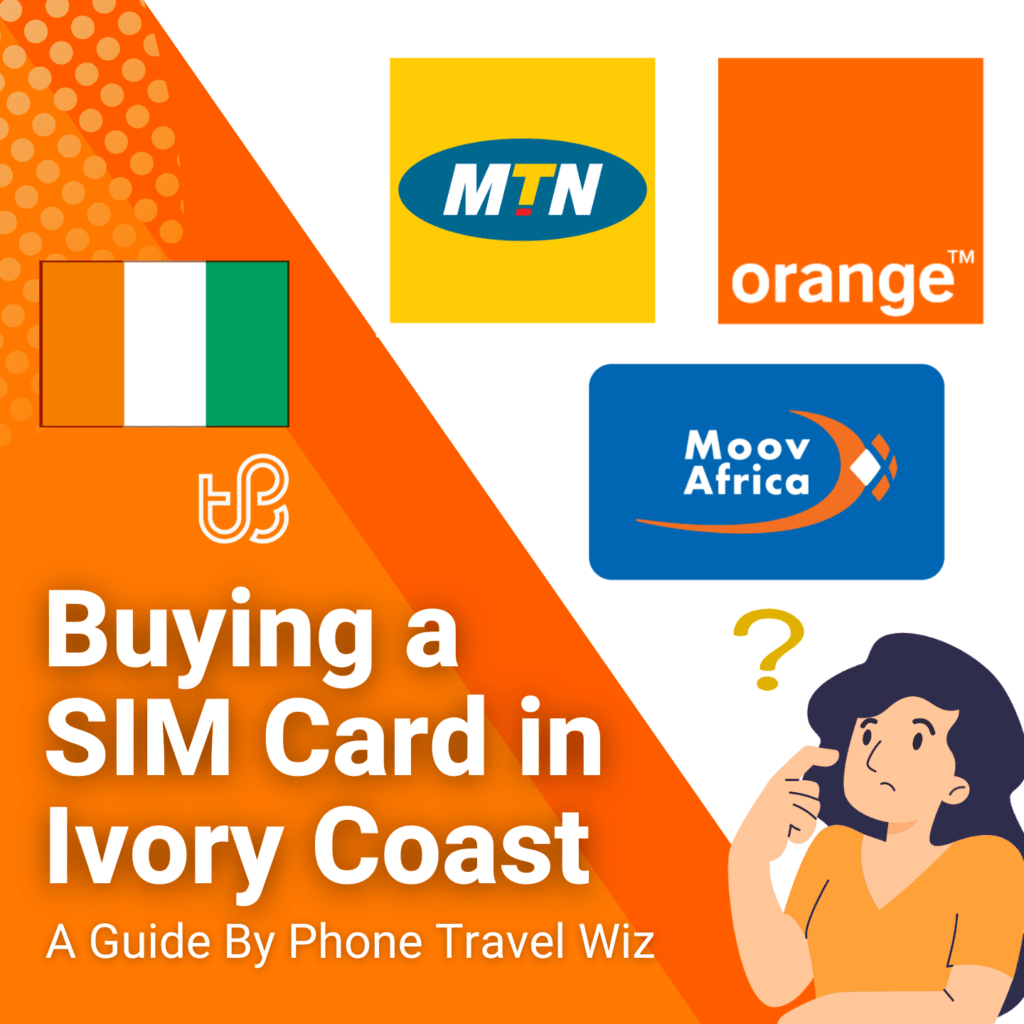 Buying a SIM Card in Ivory Coast Guide (logos of MTN, Orange & Moov Africa)