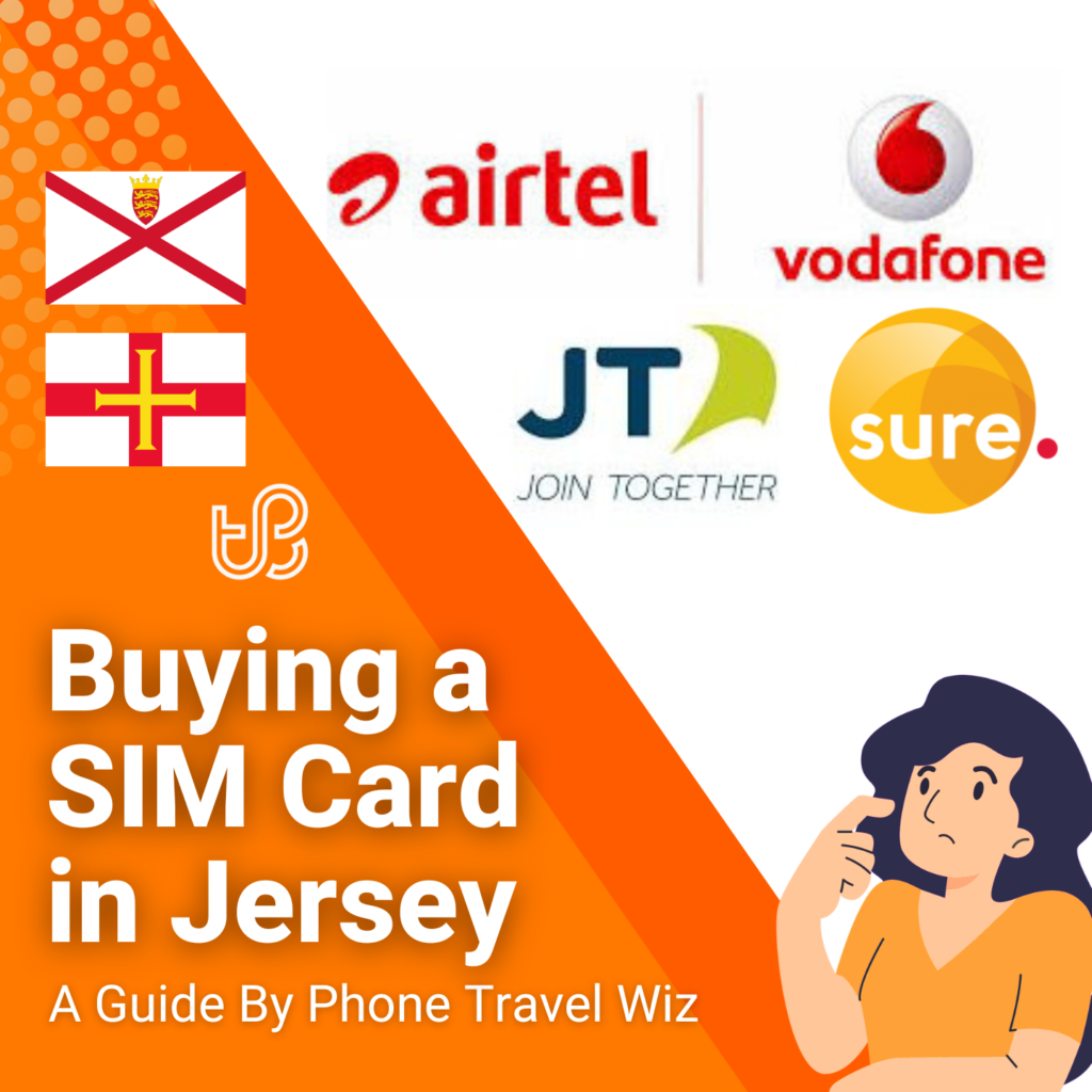 Buying a SIM Card in Jersey & Guernsey Guide (logos of Airtel Vodafone, Join Together & Sure)