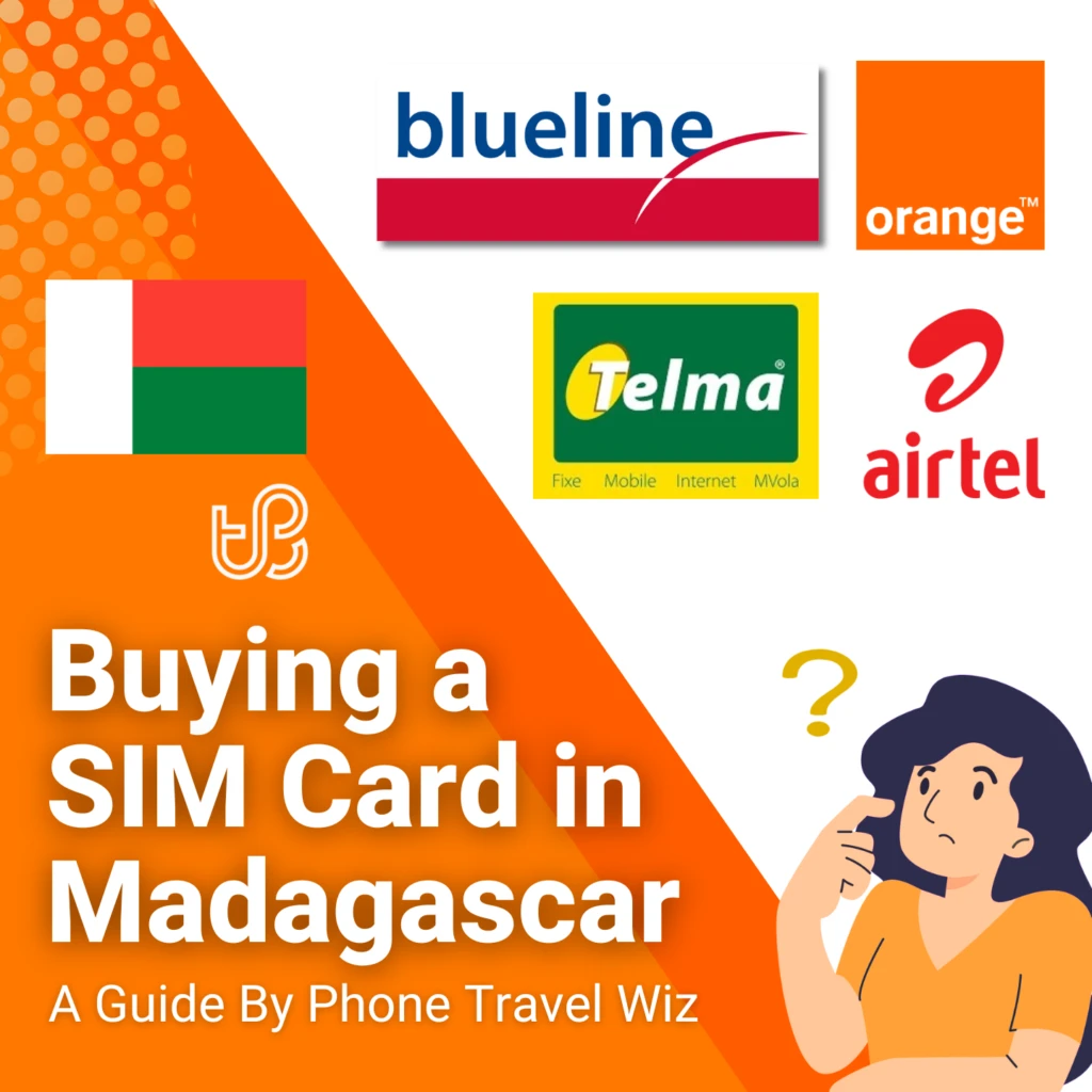Buying a SIM Card in Madagascar Guide (logos of Blueline, Telma, Orange & Airtel)