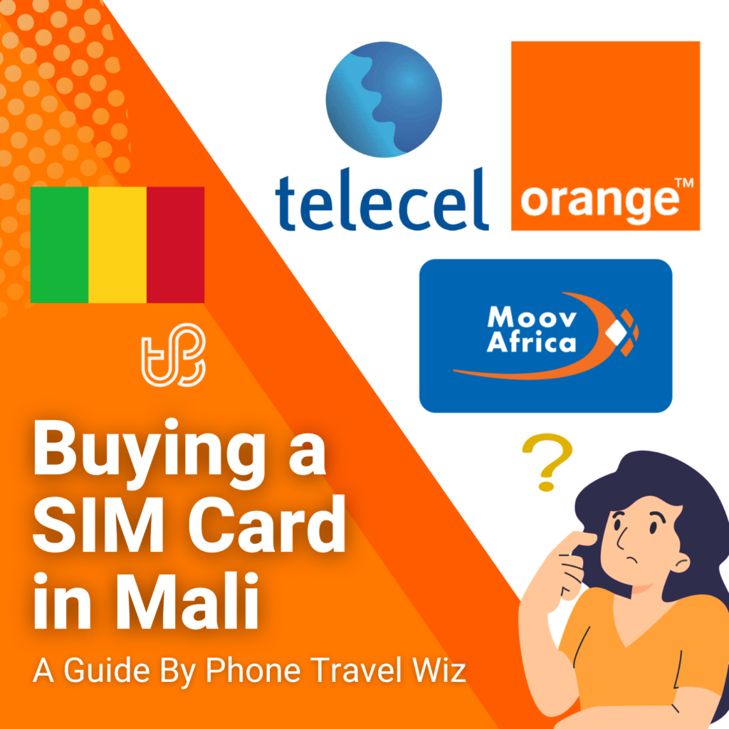 Buying a SIM Card in Mali Guide (logos of Telecel, Orange & Moov Africa)