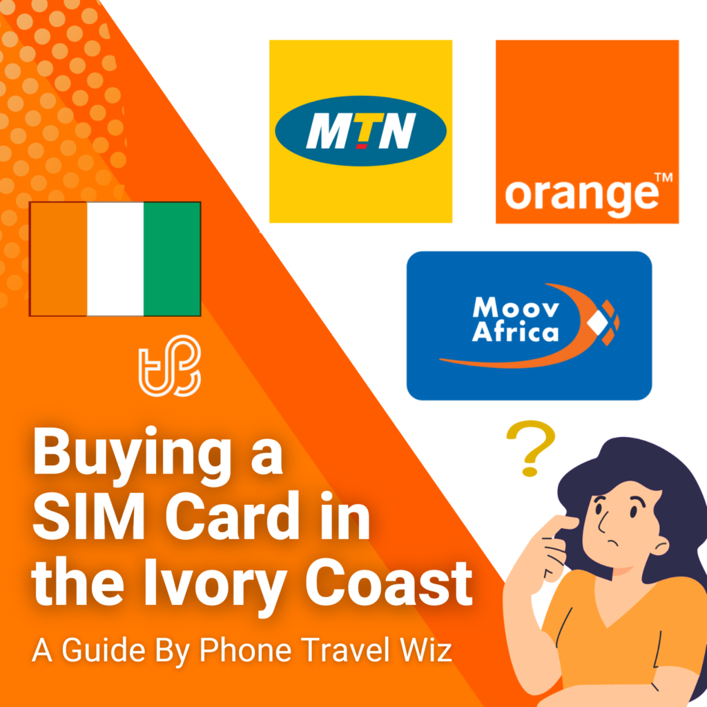 Buying a SIM Card in Ivory Coast Guide (logos of MTN, Orange & Moov Africa)