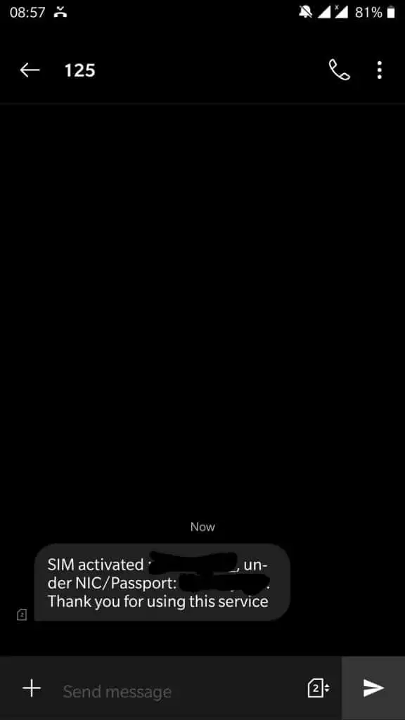 Hutch SIM Card activation SMS