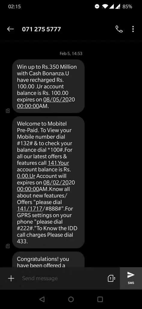 Mobitel SIM card activation SMS