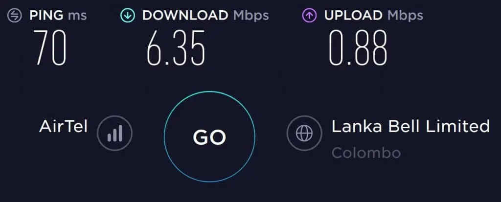 Airtel Sri Lanka Speed test at Colombo Airport