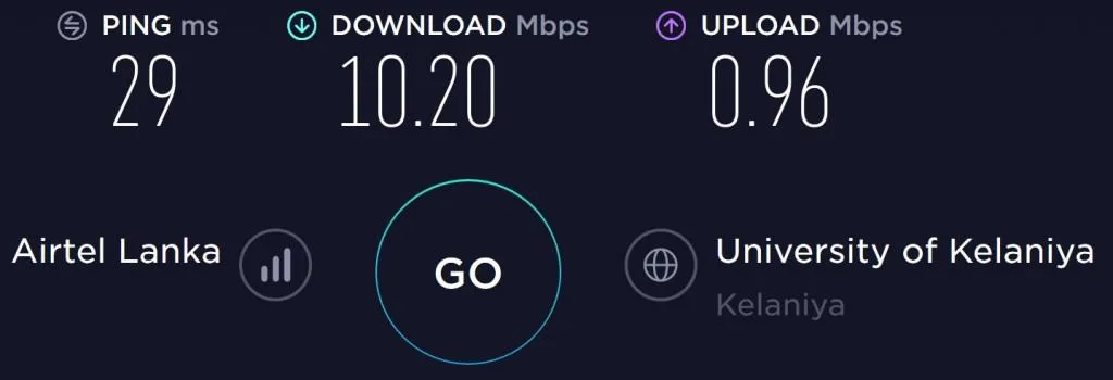 Airtel Sri Lanka Speed test in Colombo