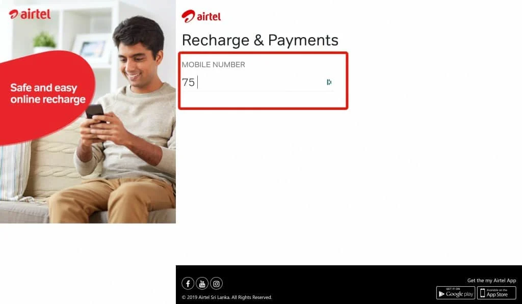 Airtel Sri Lanka Recharge & Payments Page