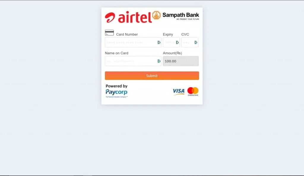 Airtel Sri Lanka Recharge & Payments - payment page