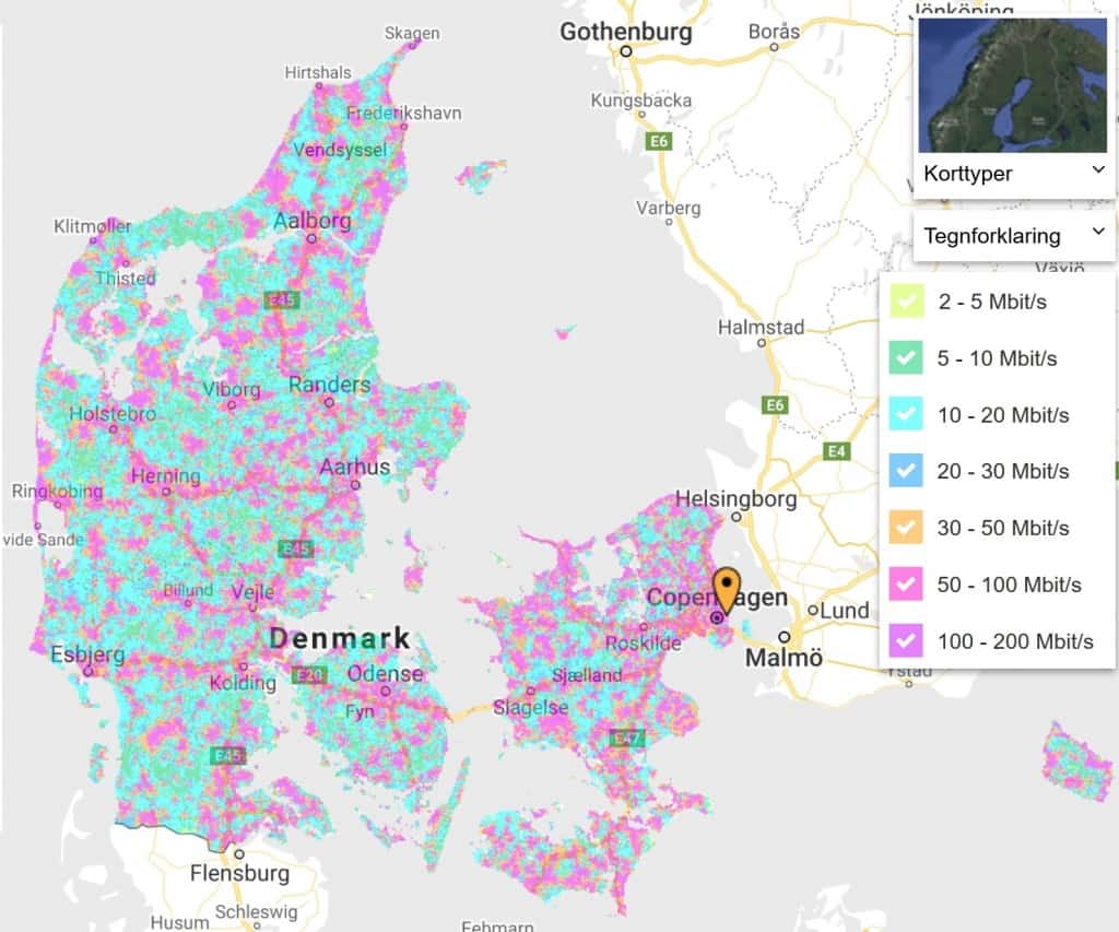 Telia Denmark/Lycamobile Denmark Coverage Map