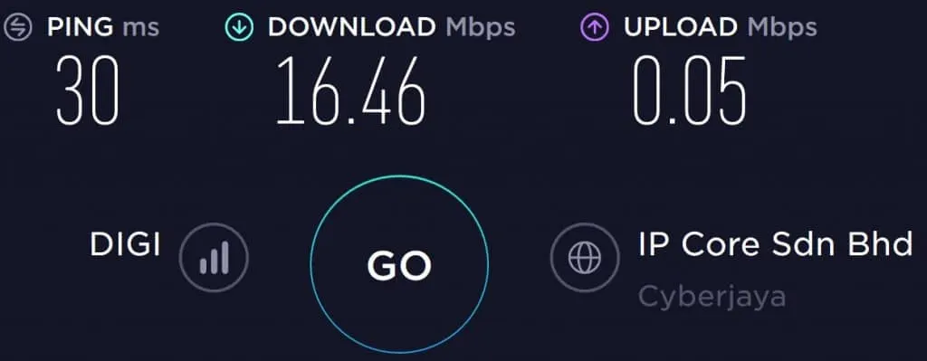 Digi speed test at Kuala Lumpur Airport