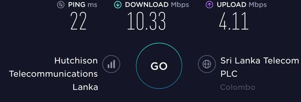 Hutch Speed test in Colombo