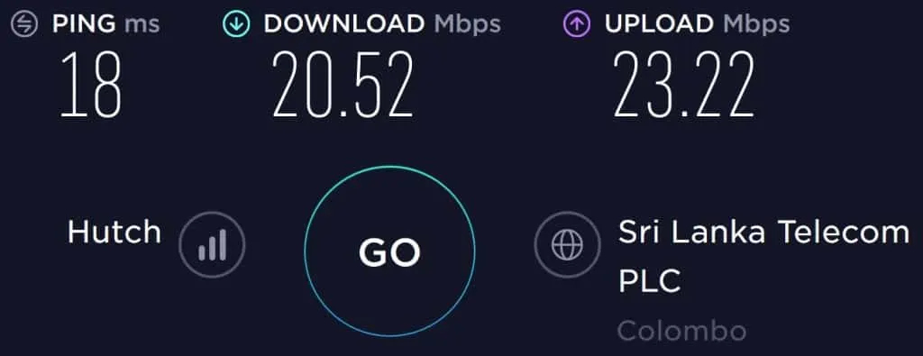 Hutch Speed test in Colombo