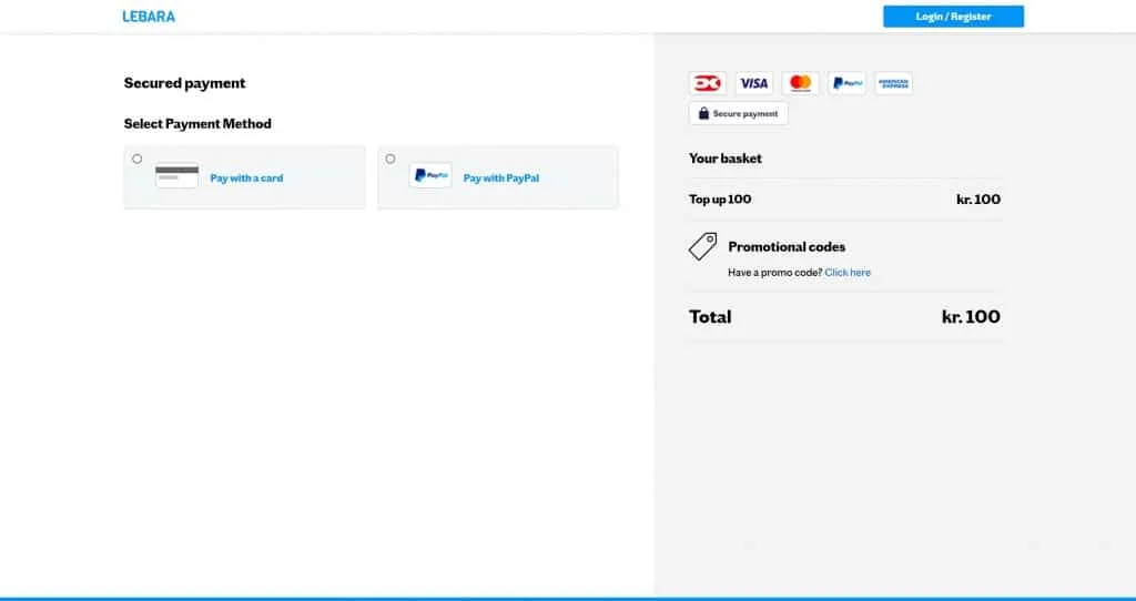 Lebara Denmark top-up steps - payment method selection
