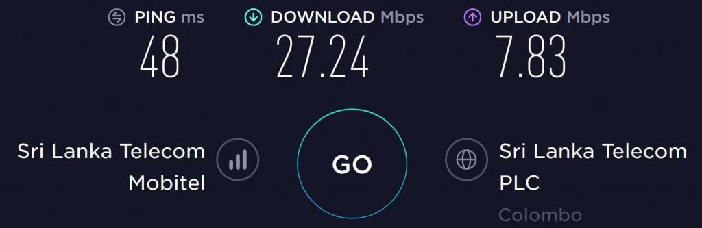 Mobitel Speed test in Colombo
