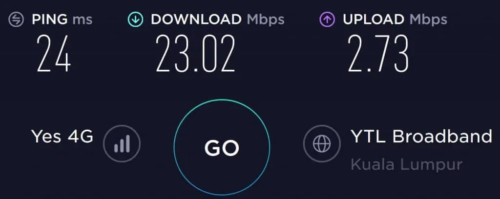 Yes Speed test in the Pavillion Mall in Kuala Lumpur