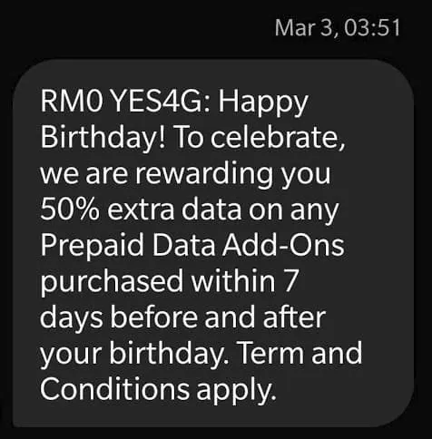 Yes Birthday Offer