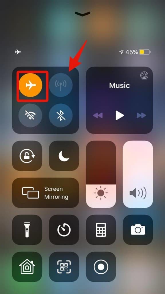 Enable Airplane Mode on an iOS device