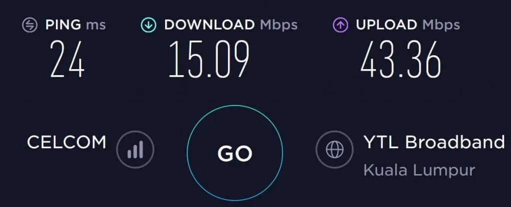 Celcom speed test in Kuala Lumpur