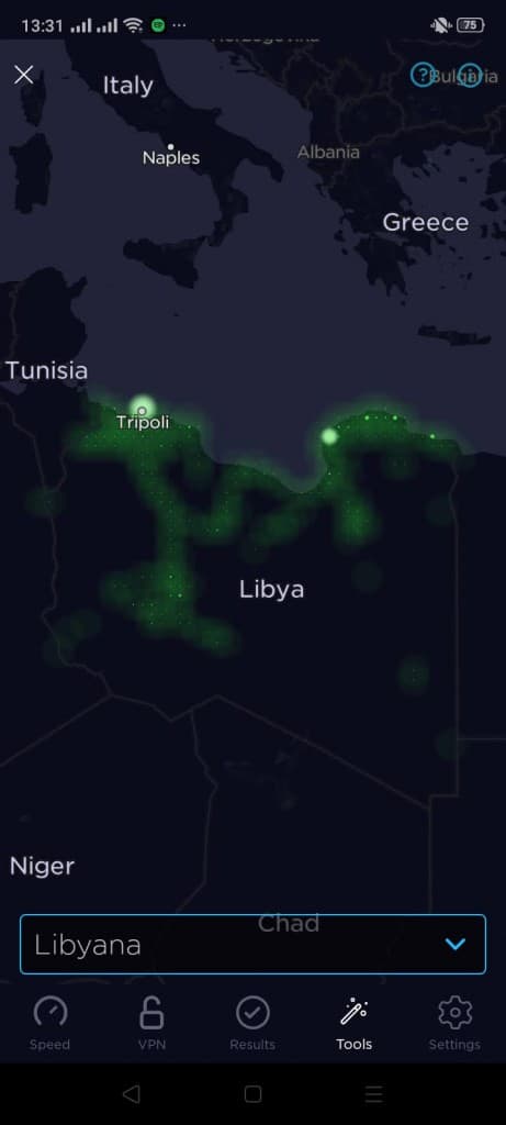 Libyana Coverage Map (Speedtest)
