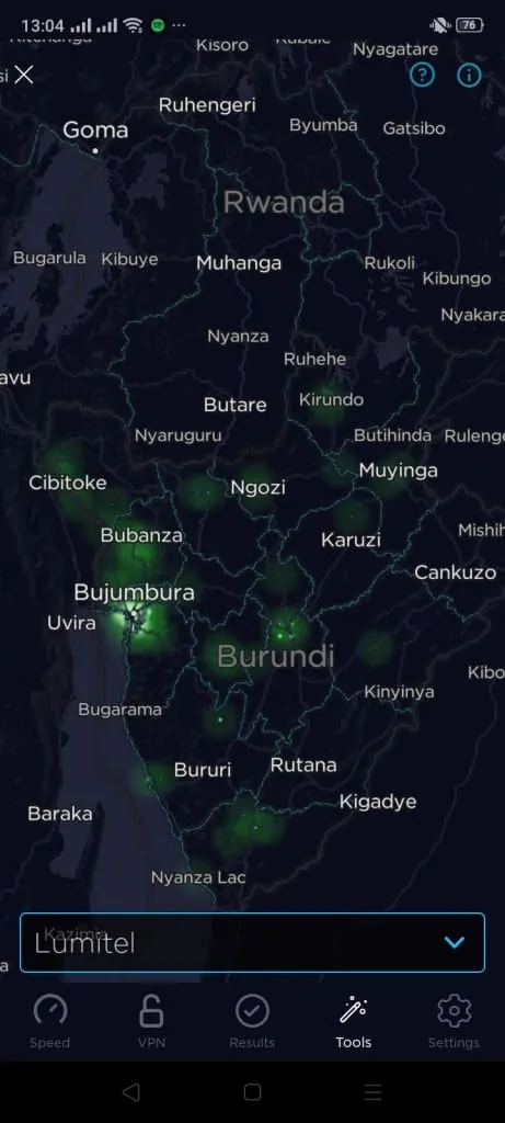 Lumitel Burundi Coverage Map (Speedtest)