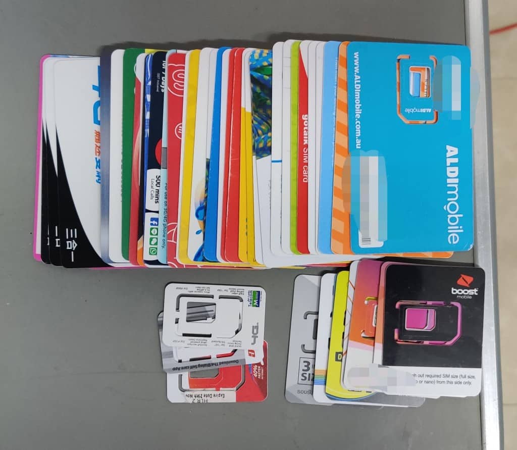 Adu's collection of local prepaid SIM cards in 2020
