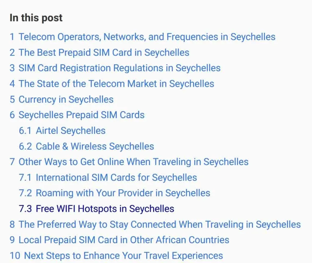 Buying a SIM Card in Seychelles Table of Contents