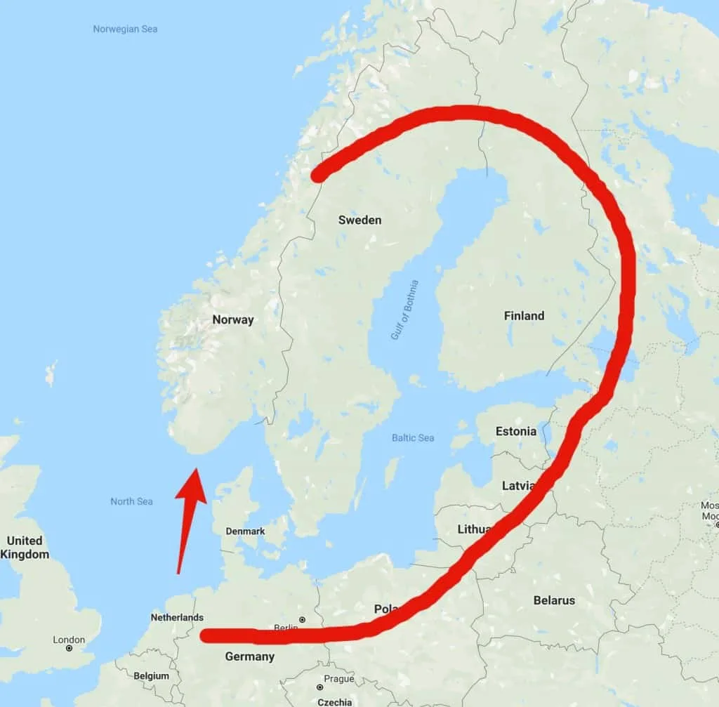 Netherlands-Norway map