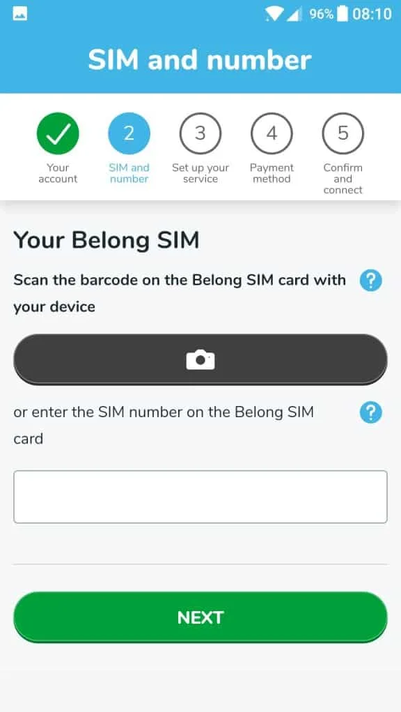 Belong Mobile SIM Card Activation on the Belong App