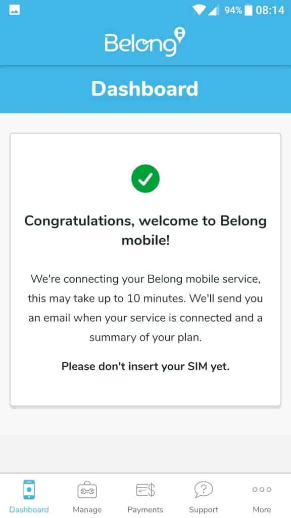 Belong Mobile SIM Card Activation on the Belong App