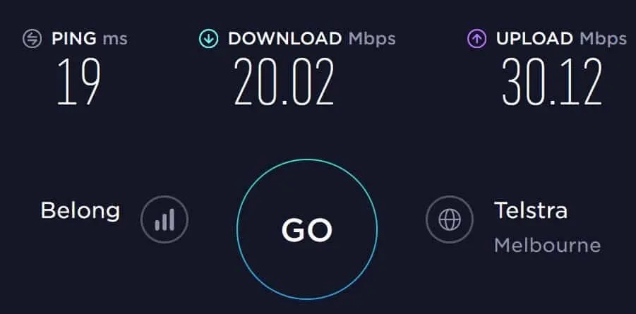 Belong Mobile Speedtest in South Melbourne (in an apartment complex)