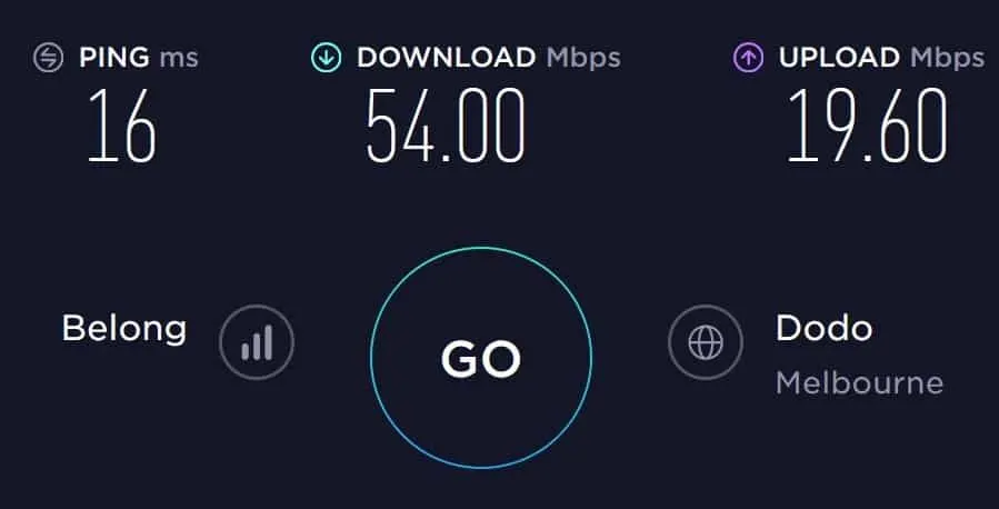 Belong Mobile Speed Test in South Melbourne