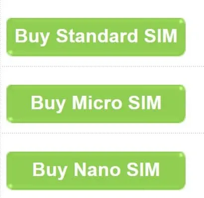 Hello Mobile SIM card size selection on their website