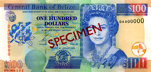 100 Belize Dollar Note